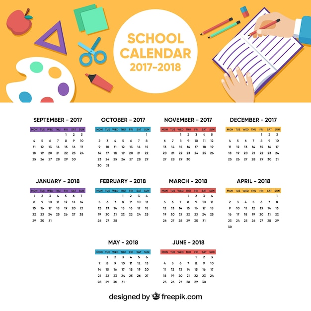 Free Vector | Colorful school calendar with flat design