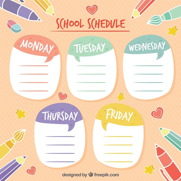 Premium Vector Colorful School Schedule With Pink Background