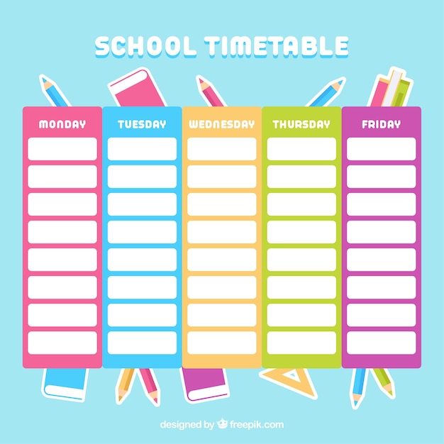 Free Vector | Colorful school timetable