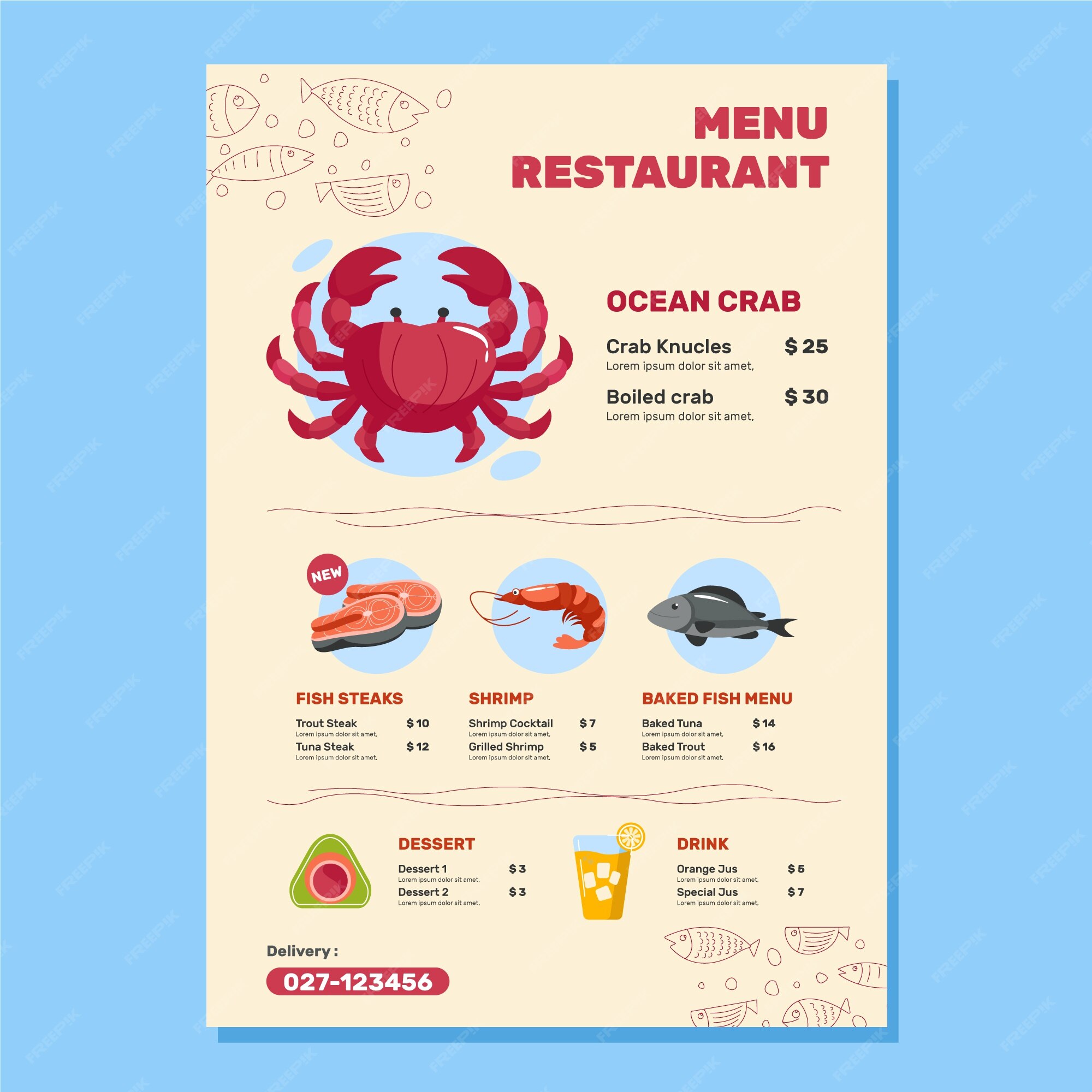 Premium Vector | Colorful sea food menu design illustration