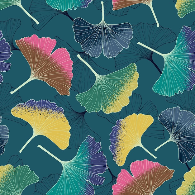 Premium Vector Colorful Seamless Pattern With Ginkgo Leaves