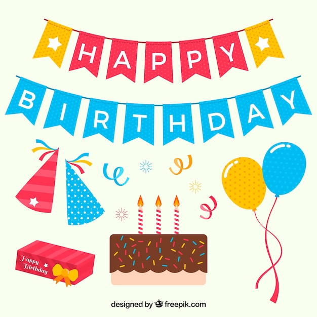 Free Vector | Colorful set of birthday decoration