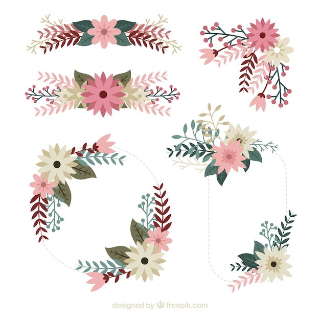 Download Colorful set of floral elements with flat design | Free Vector