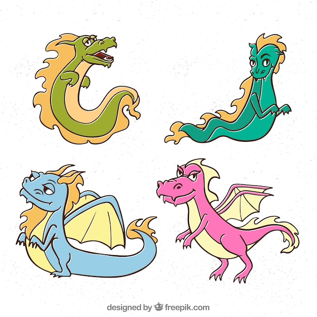 Colorful set of hand drawn dragon
characters