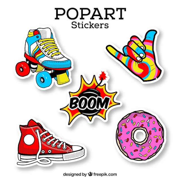 Download Colorful set of retro stickers | Free Vector