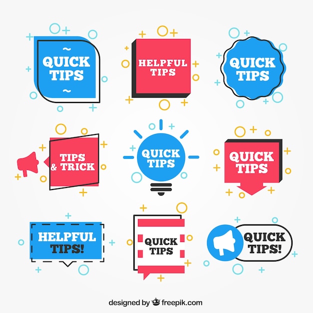 Colorful set of tip labels with flat design Free Vector