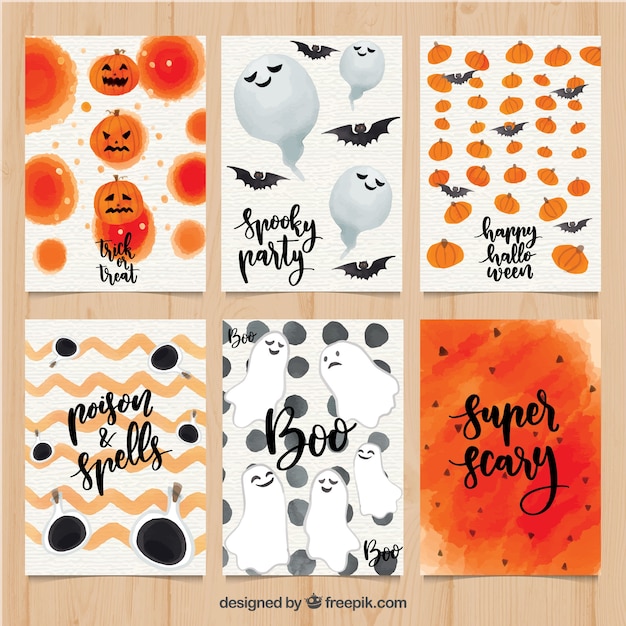 Free Vector | Colorful set of watercolor halloween cards