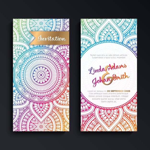 Free Vector | Colorful shiny mandala wedding invitation