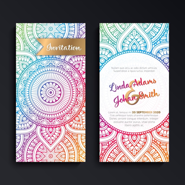 Download Free Vector | Colorful shiny mandala wedding invitation