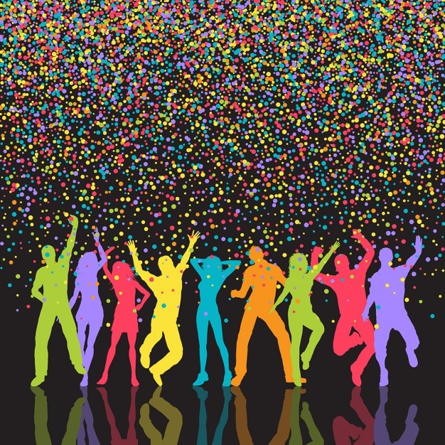 Colorful silhouettes of happy people