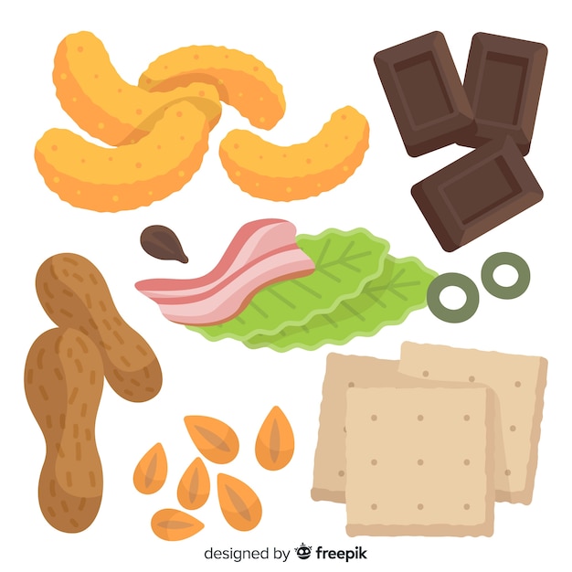 Colorful snack collection with flat design Free Vector