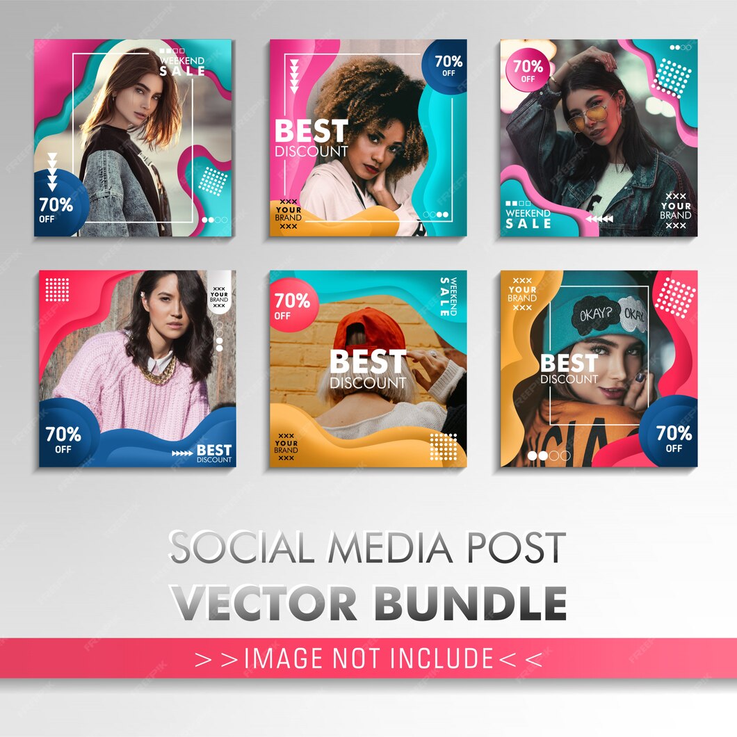 Premium Vector | Colorful social media post template, collection for ...