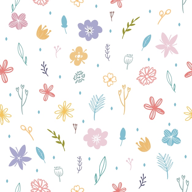 Colorful spring flower and leaf seamless pattern Premium Vector