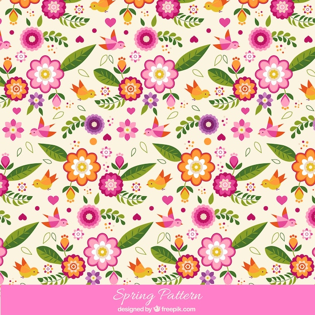 Colorful spring pattern with birds