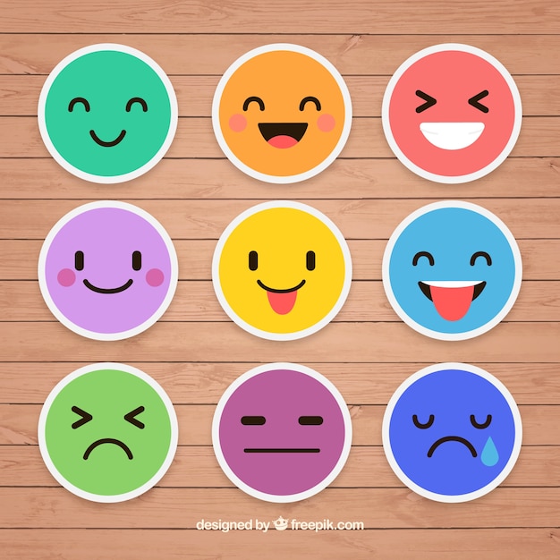 Colorful stickers of emoticons Vector Free Download