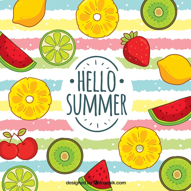 Colorful summer background with fruits pattern Free Vector