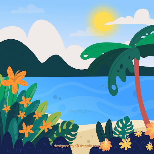 Colorful summer background with tropical\
beach