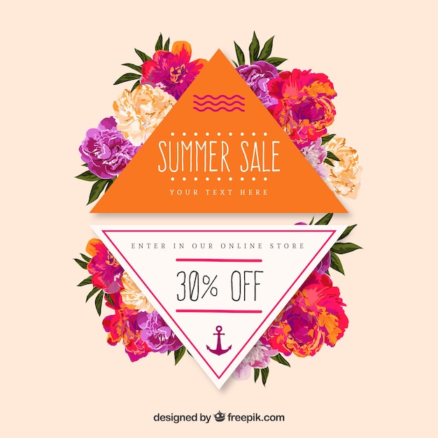 Download Colorful summer sale badges with flowers Vector | Free Download