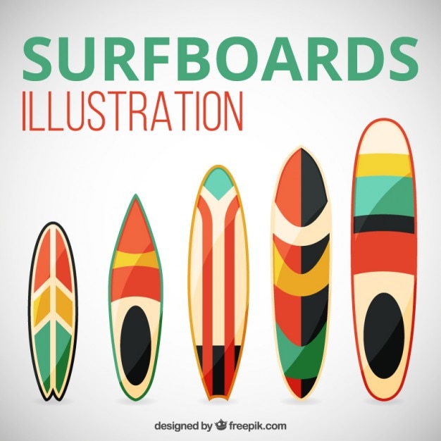 Colorful Surfboard Illustrations Free Vector