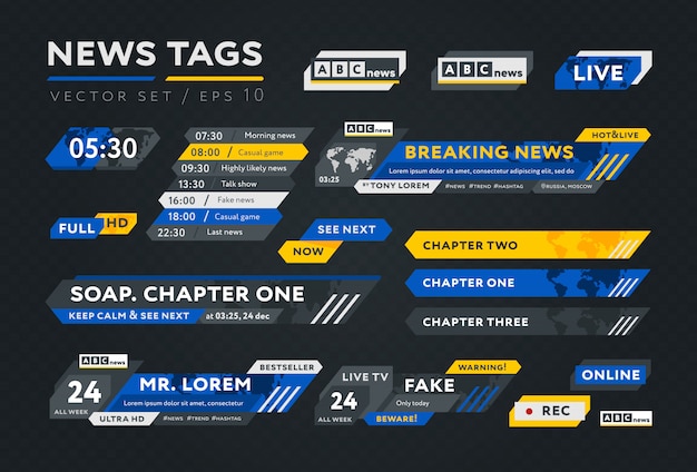 Colorful  tags for news broadcast Premium Vector