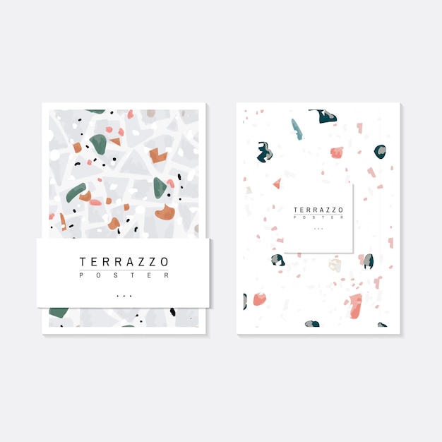 Colorful terrazzo pattern posters vector set Free Vector
