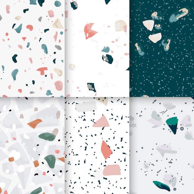 Colorful terrazzo seamless pattern posters vector set Free Vector