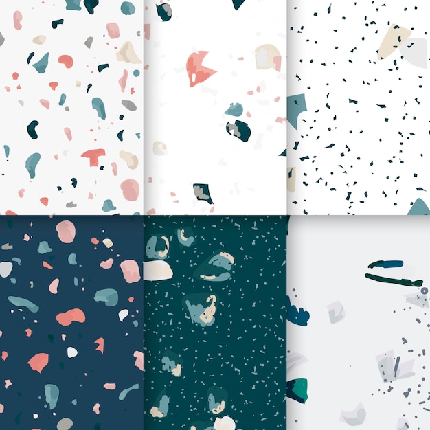 Colorful terrazzo seamless pattern posters vector set Free Vector