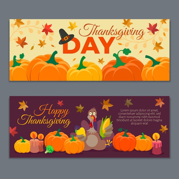 Free Vector Colorful thanksgiving banners in flat design