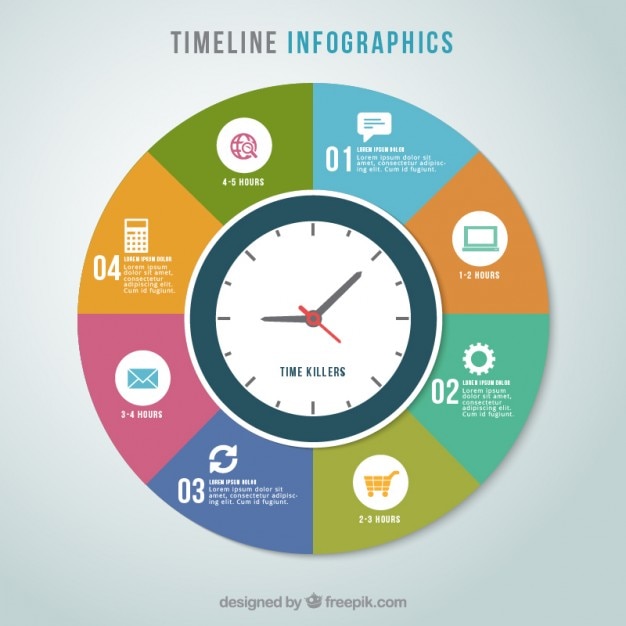 Premium Vector Colorful Timeline Infographic With A Clock