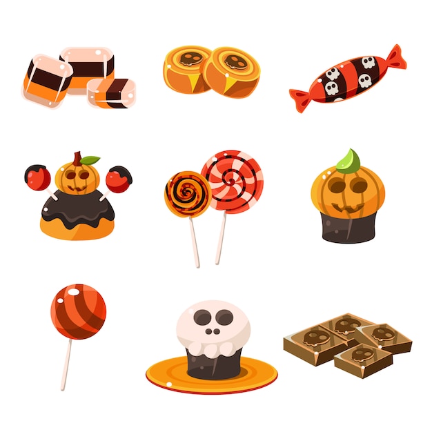 Premium Vector Colorful Traditional Halloween Sweets Illustration