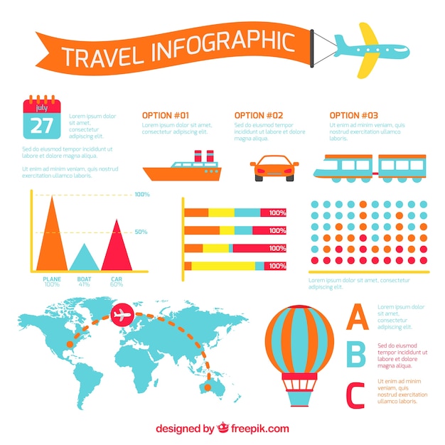Colorful travel infography with transports Free Vector