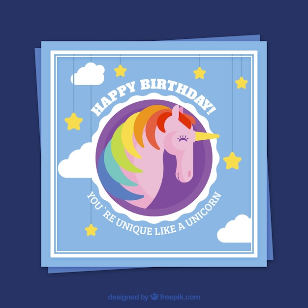 Download Colorful unicorn birthday card | Free Vector