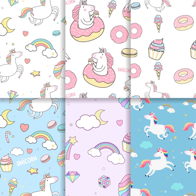 Colorful unicorn seamless pattern background vectors Free Vector