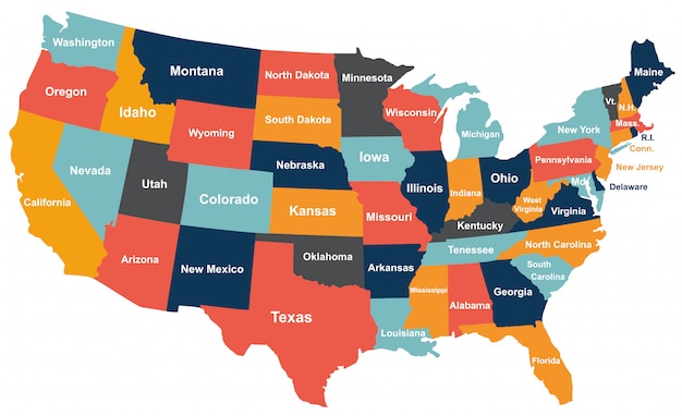 州とカラフルなアメリカ地図 プレミアムベクター