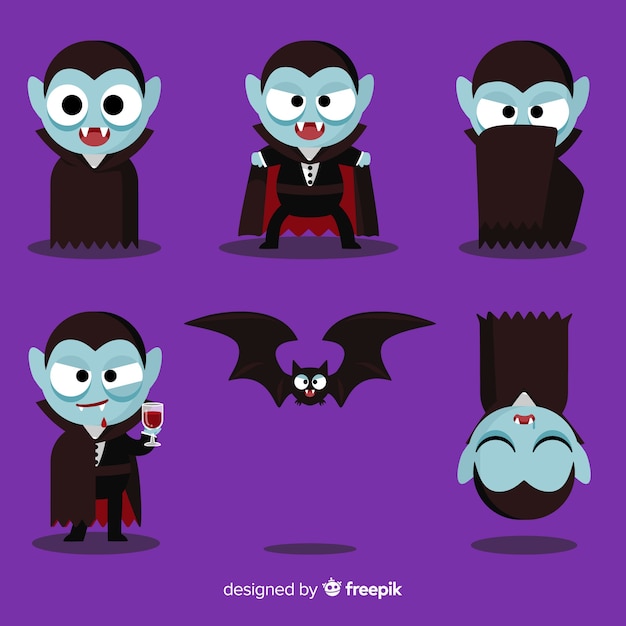 Premium Vector | Colorful vampire character collection with flat design