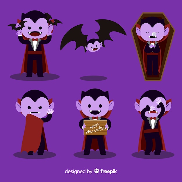 Colorful vampire character collection with flat design Vector | Free ...