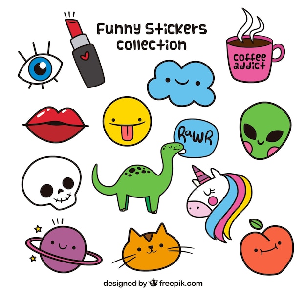 Colorful Variety Of Hand Drawn Stickers Vector Free Download 5409