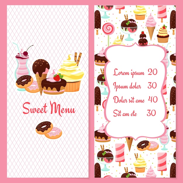Free Vector | Colorful vector dessert menu for restaurants with a