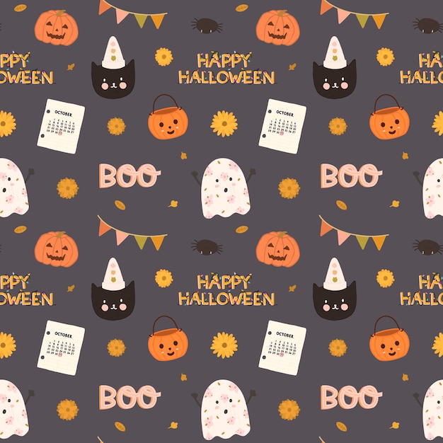 Premium Vector | Colorful vector seamless pattern for halloween in hand ...