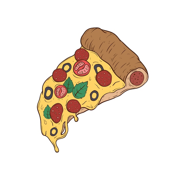 Premium Vector | Colorful vegetable and meat pizza slice with doodle ...