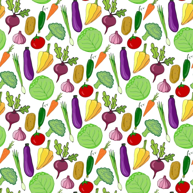 Premium Vector | Colorful vegetables hand drawn seamless pattern ...