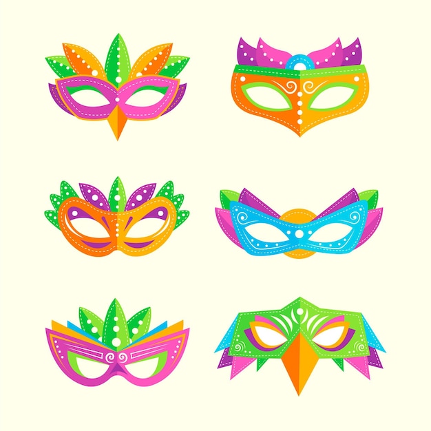 Premium Vector | Colorful venetian carnival masks in 2d