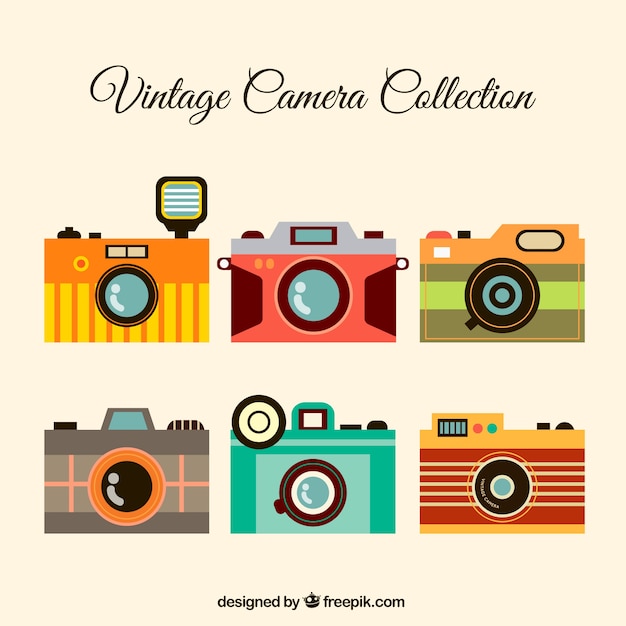 Download Colorful vintage camera collection Vector | Free Download
