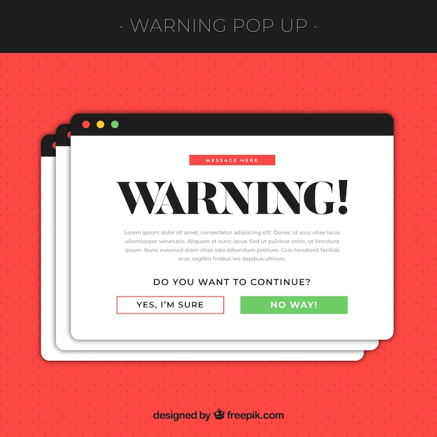 Colorful warning pop up with flat design Free Vector