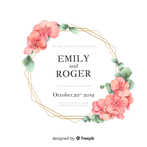 Colorful watercolor floral frame wedding invitation Free Vector