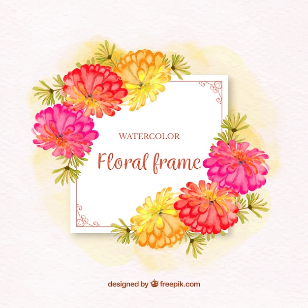 Colorful watercolor floral frame with elegant style