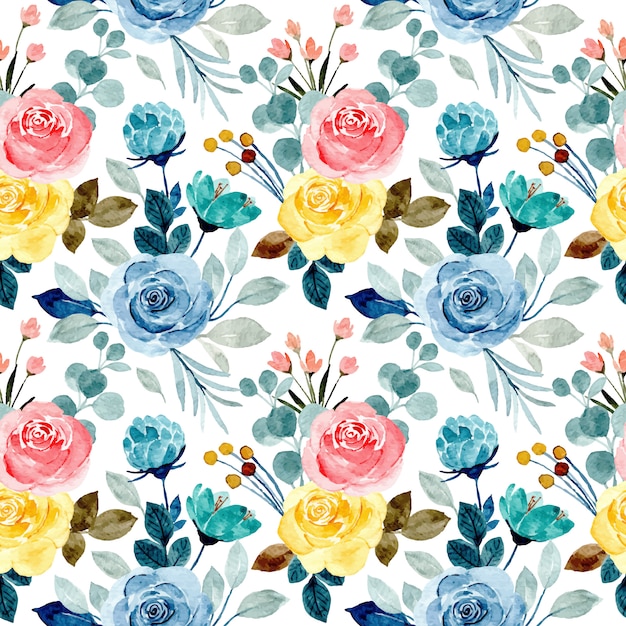Colorful watercolor flower seamless pattern Premium Vector