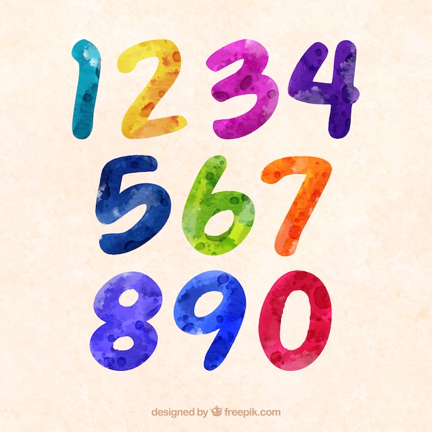 Colorful watercolor number collection | Free Vector