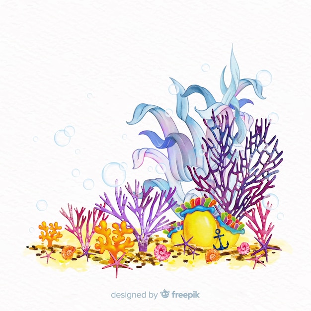 Colorful watercolor underwater coral background | Free Vector