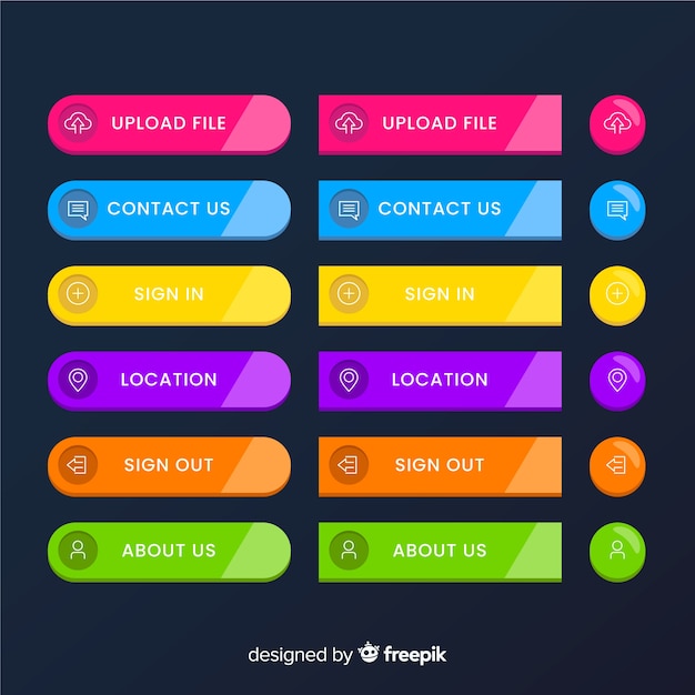 フラットデザインのカラフルなwebデザインのボタンコレクション プレミアムベクター